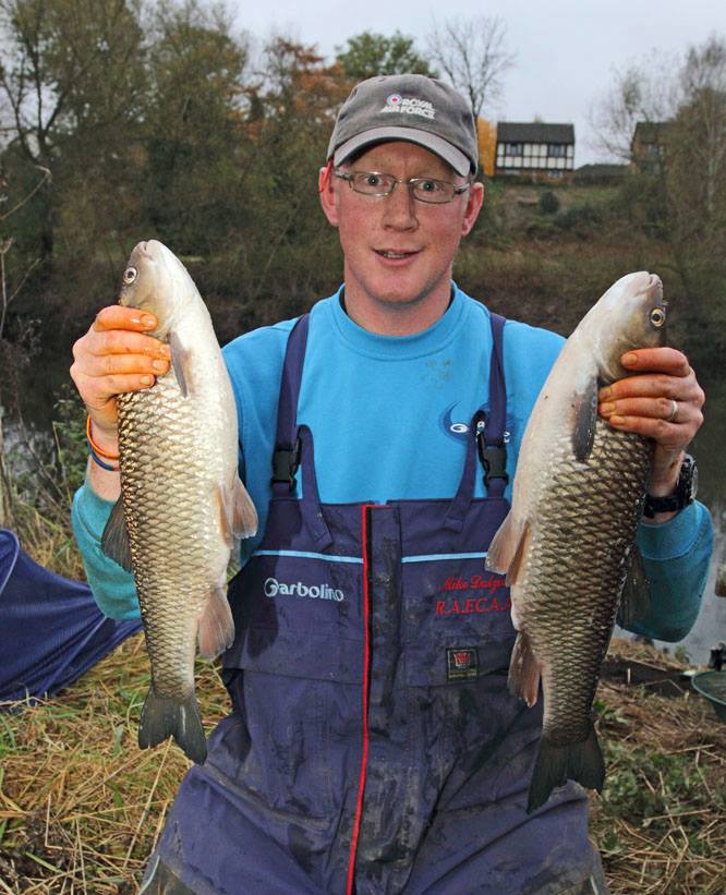 Joint second placedMike Dazeil was bemoaning the loss of two lumpy chub like these but the cheque for £3,333 put a smile back on his face !