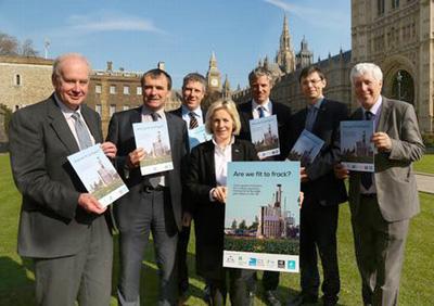 The launch of 'Are we fit to Frack?' outside Parliament with MPs Alan Whitehead(Lab), Tessa Munt (LibDem) and Zac Goldsmith (Con)