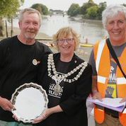 Tidefest 2014 champion Clive Westwood receives his cheque and trophy after catching 34lbs of tidal Thames bream