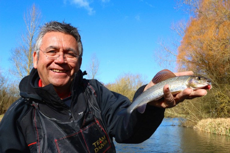 Dave Harrell in grayling heaven with a rare hen fish on a day when only the big males came out to play